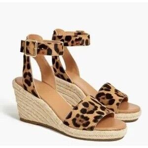 J.Crew Women’s 8 Calf Hair Leopard Espadrille Wedge Sandals Shoes Ankle Strap